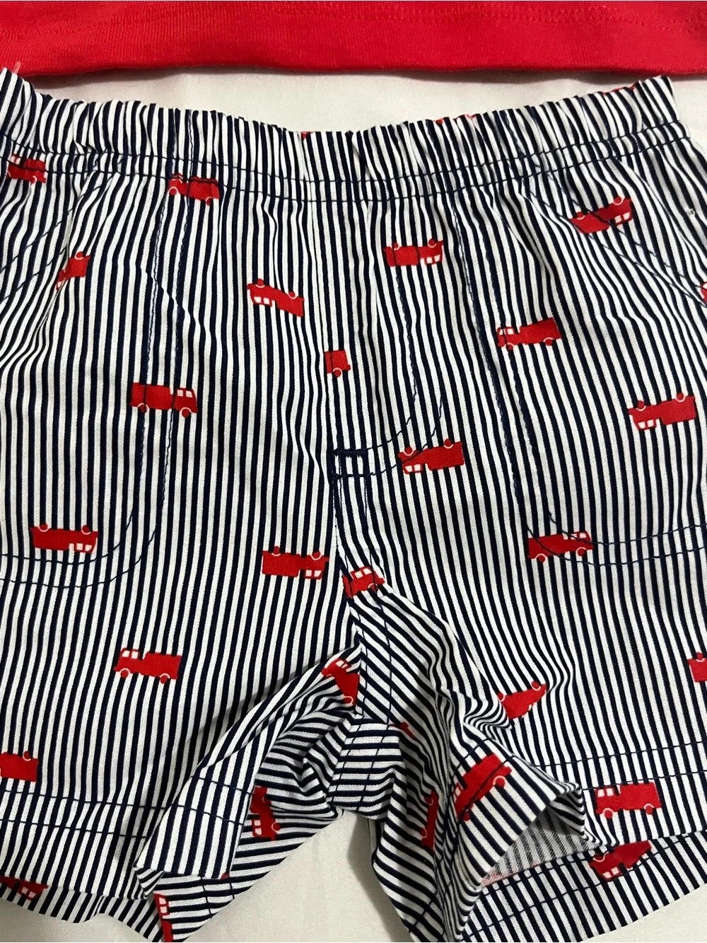 Carter's Red Fire Truck Tee and Navy-Striped Shorts Set Size 6 Months NWT - Picture 2 of 5